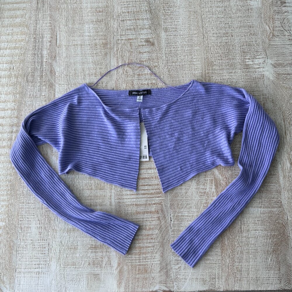 Urban Outfitters Purple Ribbed Cardigan Cropped Sweater Long Sleeves Size M NWT*